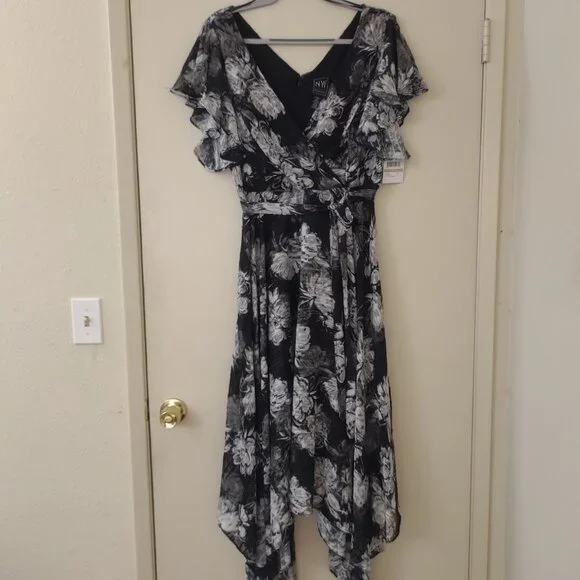 Nightway High Low Floral Print Dress 22163 - Black/White / 12 - Nightway Nightway High Low Floral Print Dress 22163 - Black/White / 12 - Nightway